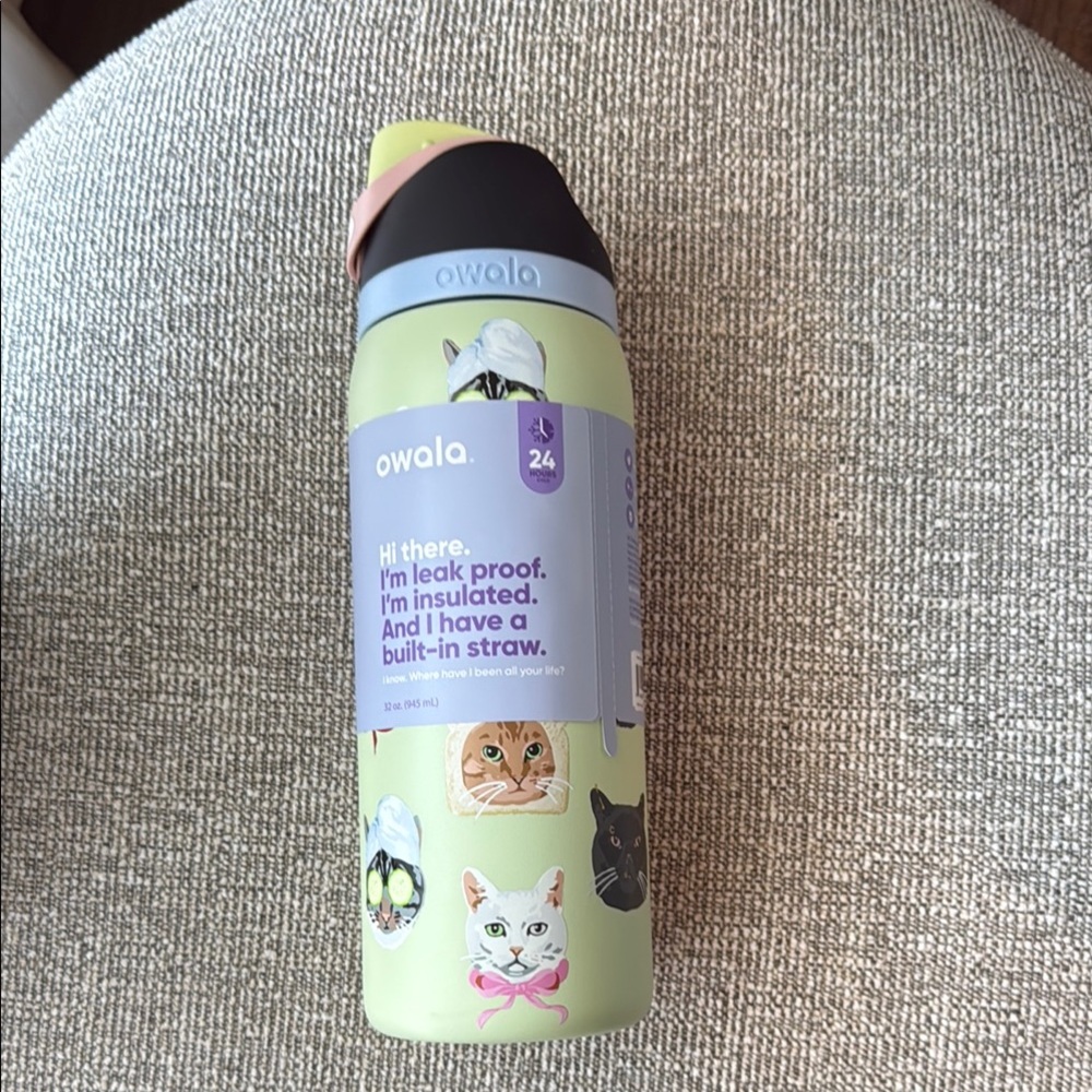 Owala Cat Collage Green Insulated Water Bottle